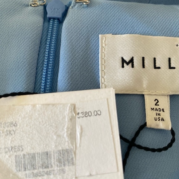 MILLY Nicole Dress in Steel Blue Ruffle Flare Bell Sleeve Size 2 - Picture 9 of 11